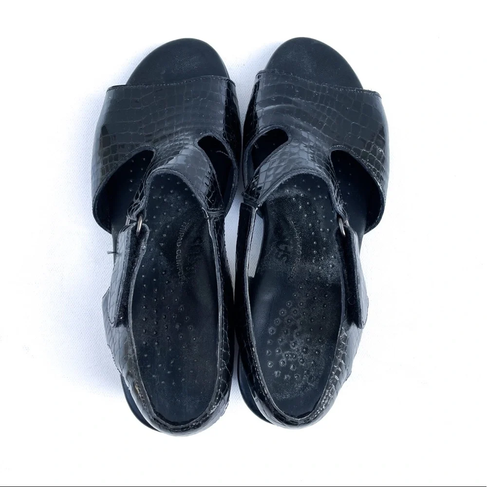 SAS Faux Snakeskin Black Leather Sandals - Picture 5 of 7